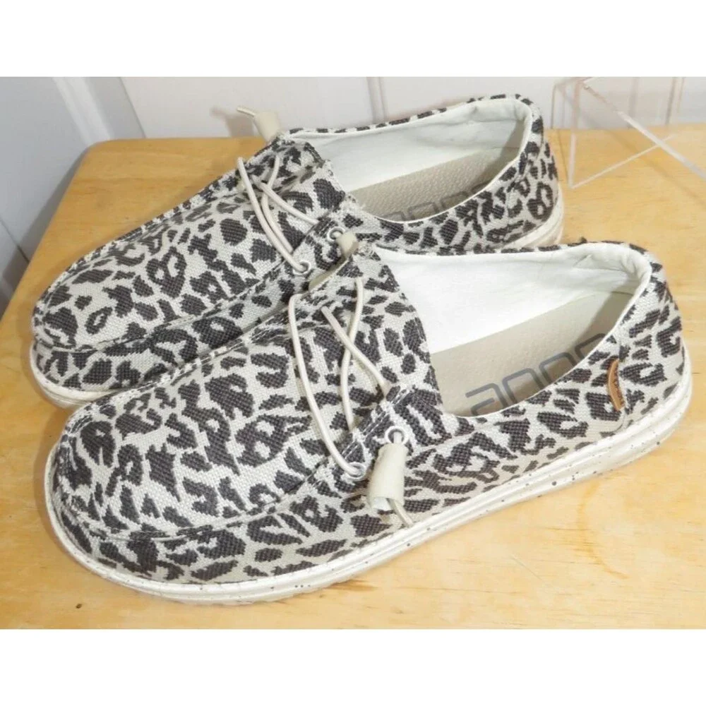 Hey Dude Wendy Woven Cheetah Grey Slip On Loafer Women's Size 10